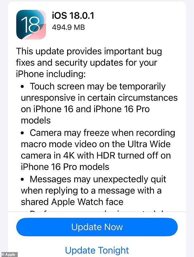 iOS 18.0.1 update includes 'important bug fixes and security updates' for your iPhone