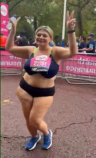 Bryony in her underwear for the London 10km race