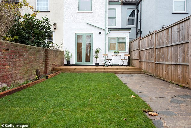 In the UK, backyards often have wooden fences and children's trampolines have no UK protection (file image)