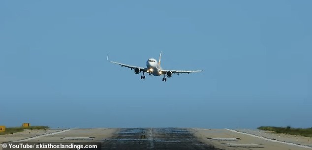 As it approaches the runway, the plane moves, seemingly smoothly, across the sky. However, the closer the plane gets to the runway, the more violently it appears to tilt.