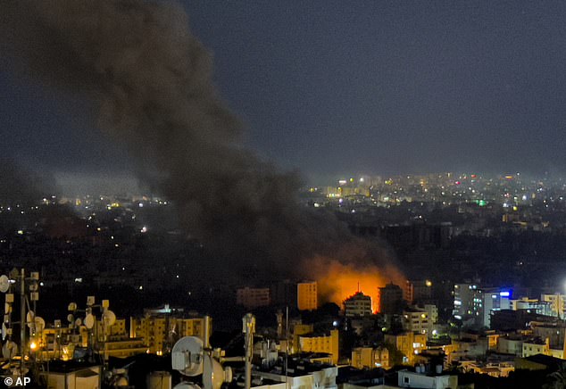 Flames and smoke rise after Israeli airstrikes in Dahiyeh, Beirut, Lebanon