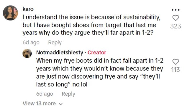 Commenters were quick to express their own opinions about influencers who have been making fun of people who can't afford the original footwear.