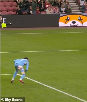 The ball, however, went past him and into the goal.