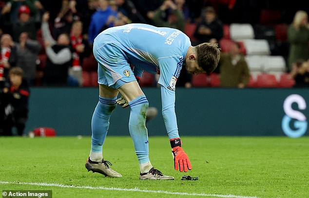 Meslier appeared to reach out and pick up an object in his six-yard box after the goal went in.