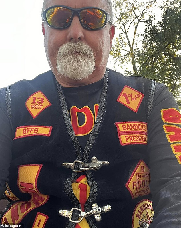 Mr Martin's death shocked the biker gang and many rushed to pay tribute to the former president (pictured in his Bandido colours).