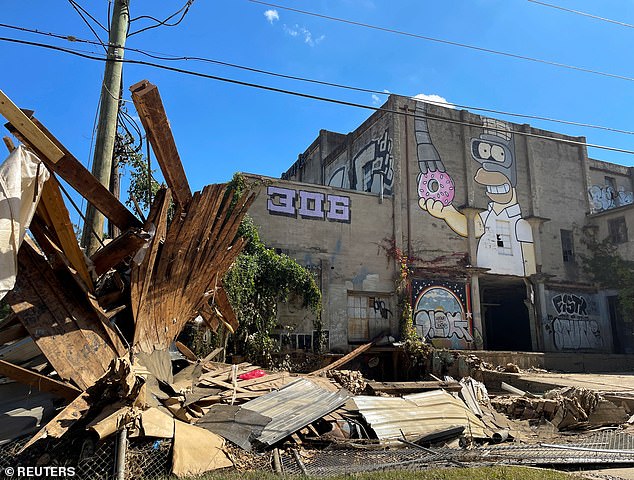 Debris lies on the ground in Asheville's River Arts District, after flash flooding caused by Hurricane Helene, in Asheville, North Carolina, on October 3.