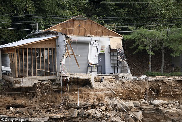 Flood damage damaged a pottery tool business after Hurricane Helene on October 3 in Bat Cave, North Carolina.