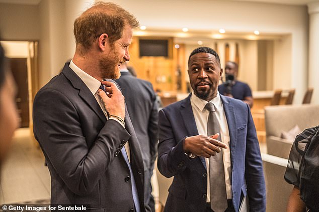 The Duke of Sussex and George Sibotshiwe attend a Sentebale reception and panel discussion at the Saxon Hotel in Johannesburg, South Africa