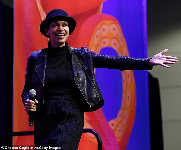 The New York City native looked her usual style in a cropped black leather jacket over a dress and matching hat as she took the stage.