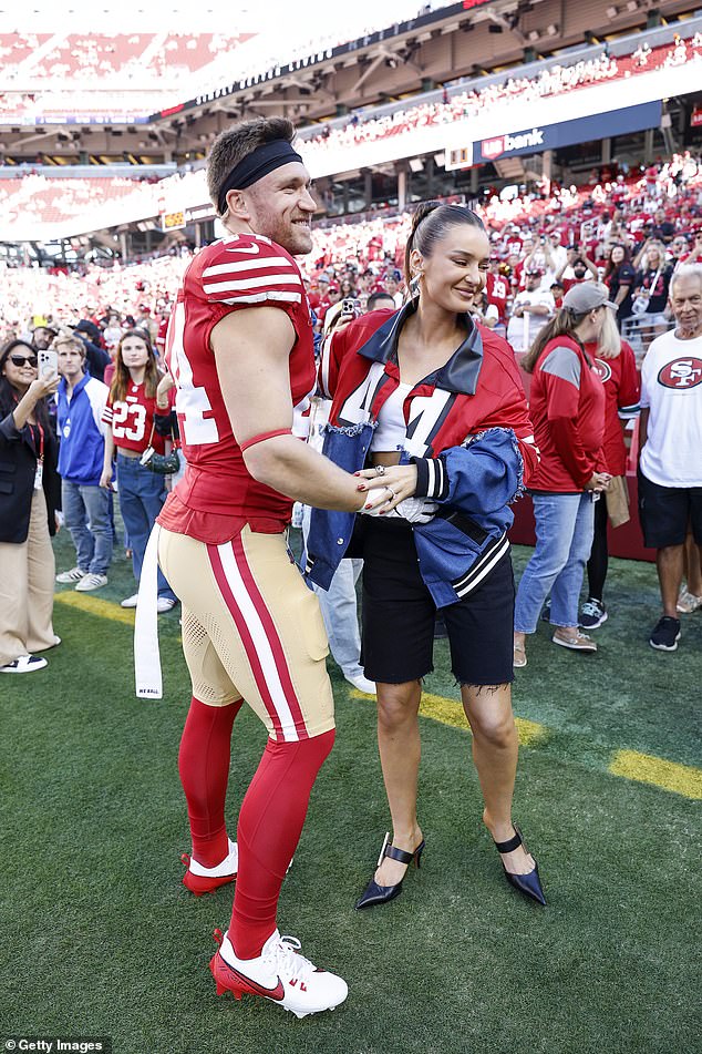 The 33-year-old fullback, pictured with his wife Kristin, has been with the 49ers since 2017.