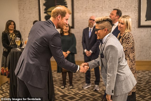 Harry greets others at the Sentebale reception and panel discussion at the Saxon Hotel in South Africa