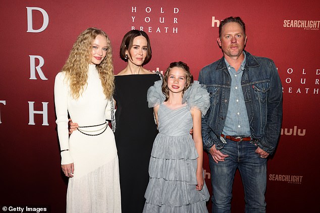 The couple were also joined by the rest of the film's cast as Sarah posed for a group photo with Amiah Miller, Alona Jane Robbins and Arron Shiver (LR).