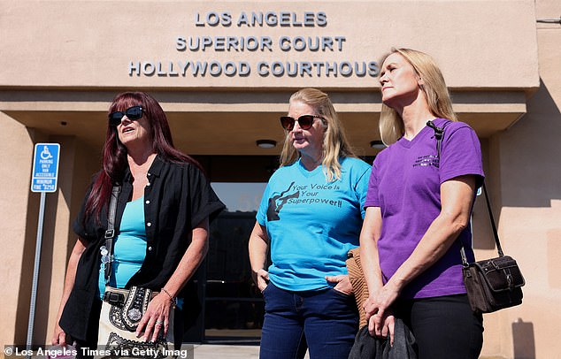 Valley residents Diane Swick, Cindy Farrow and Mary Jeters stand outside the courthouse as Tuesday's hearing took place.