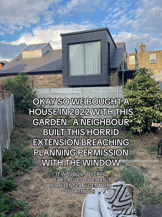 The couple launched what they called 'Operation Hide the Window' and began planting a series of trees and bushes and adding features to hide the huge dormer window (pictured).