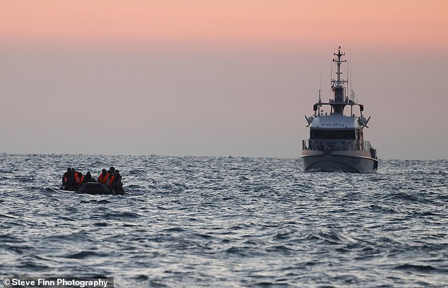 The French navy escorted another packed boat carrying 50 migrants across the water and ordered British Border Force officers to keep an eye on the others.