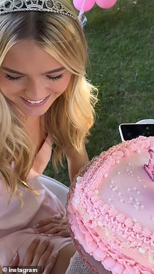 She shared a video montage that began with a glimpse of a pink-themed party that took place outdoors.