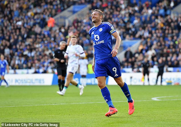 Jamie Vardy was guilty of a rare miss in front of goal after firing a shot wide.