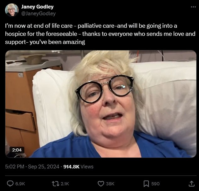 The Glasgow-born comedian revealed she was nearing the end of her battle with terminal cancer in a heartbreaking update about her illness last month.