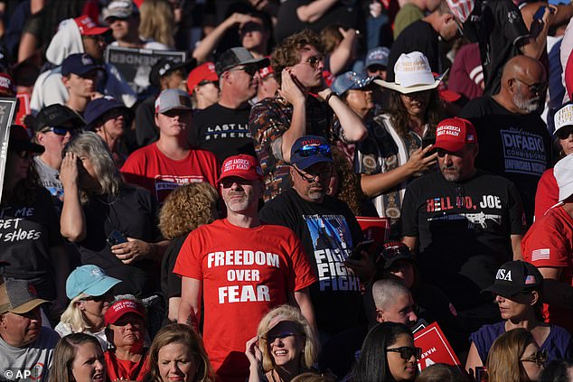 His supporters are waiting in anticipation for Trump to speak at a campaign rally.