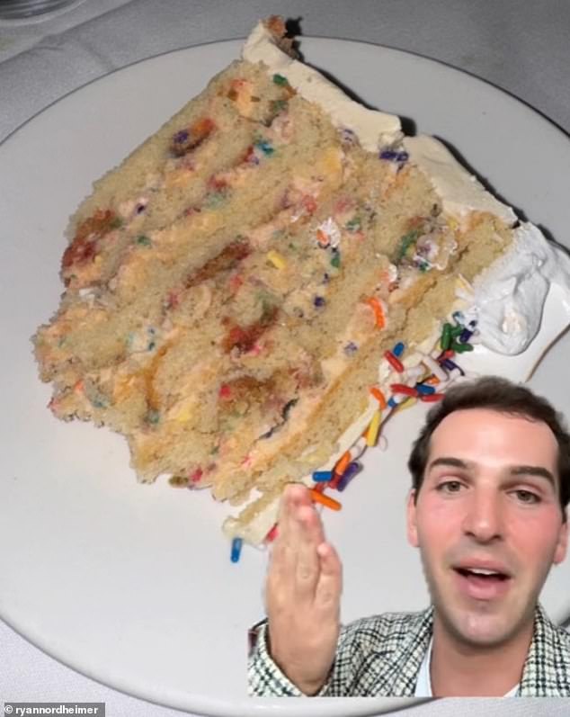 In her TikTok video, Nordheimer shows the thin slices of cake that each of the table of twelve received