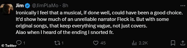 'Ironically, I think a musical, if done well, could have been a good choice. 