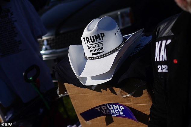 ATs for sale outside the Butler Farm Show where Republican presidential candidate and former US President Donald Trump spoke