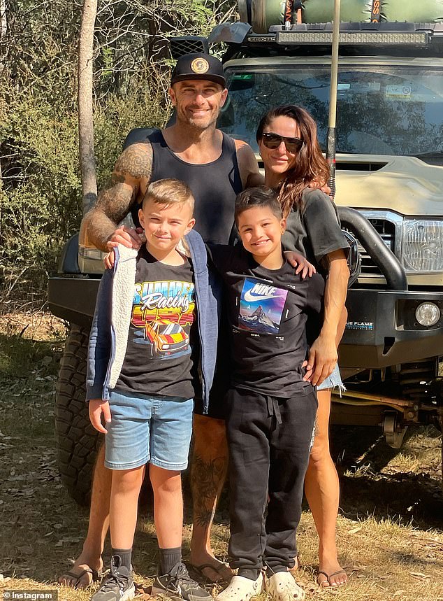 After leaning into his brutal Commando character during his TV career, Steve has mellowed in recent years, telling Daily Mail Australia it's all thanks to his four children and girlfriend Harika Vancuylenberg. Pictured with Harika and two of her children.