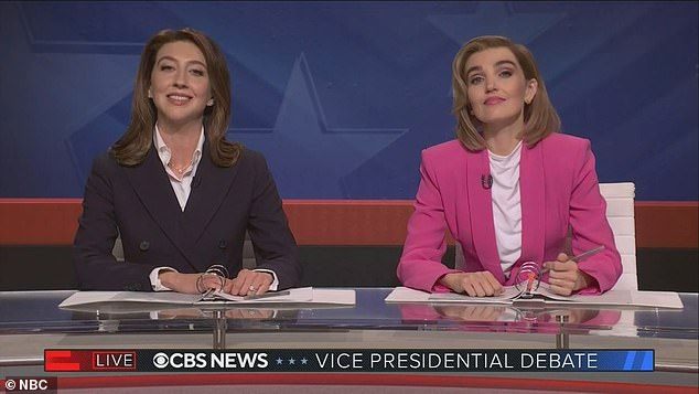 SNL's Heidi Gardner and Chloe Fineman played CBS News debate moderators Norah O'Donnell and Margaret Brennan, respectively.