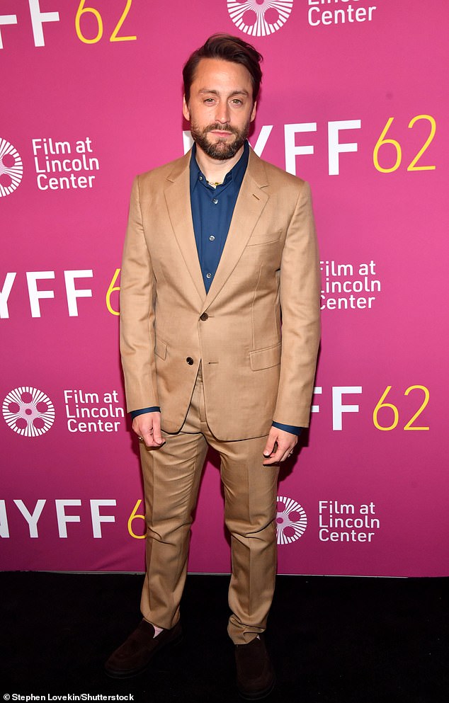 Kieran Culkin, 42, was also seen at the premiere wearing a smart brown suit paired with a navy button-down shirt and dark brown shoes.