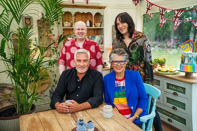 The TV star, 66, co-hosted the show from 2017 to 2020, where she presented alongside comedian Noel Fielding (seen with judges Prue Leith and Paul Hollywood).