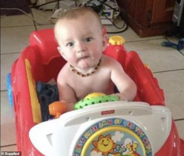 Akehurst threw her 21-month-old son Corby (pictured) so hard against a wall that his brain stem was severed.