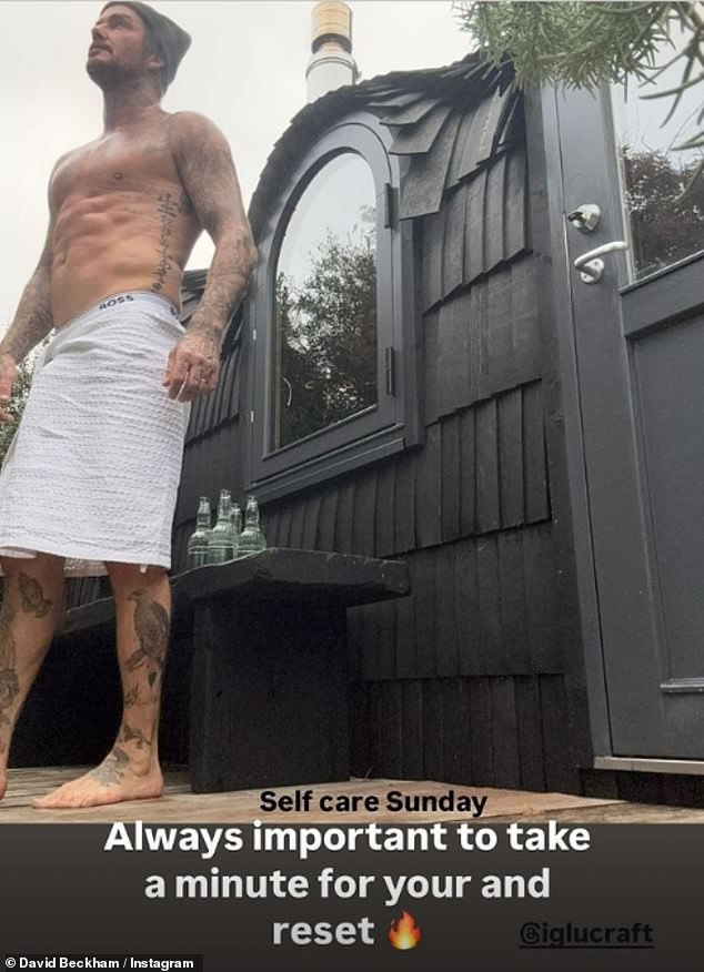 The former footballer, 49, took to his Instagram Stories to share a glimpse of his day relaxing, taking selfies of him in his underwear and with a towel tied around his waist.