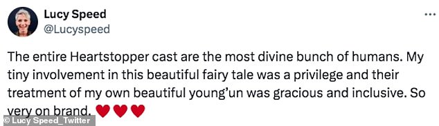 In a social media post, Lucy shared a series of behind-the-scenes snaps of the cast and gushed about her involvement in the series.