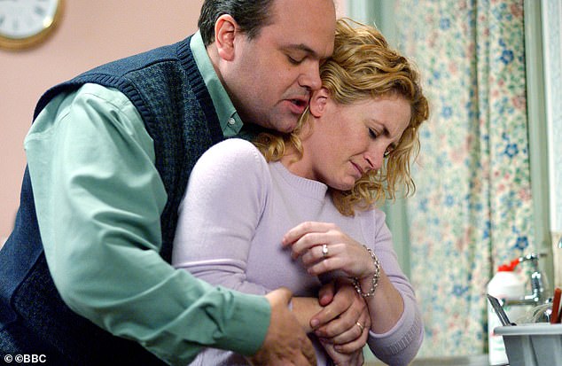 Lucy is seen playing her role in EastEnders in 2003 with Shaun Williamson as Barry Evans.