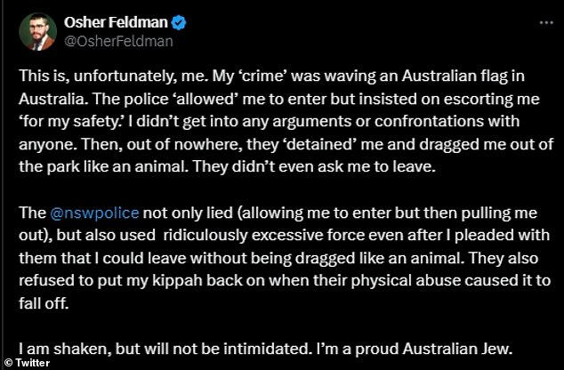 Feldman wrote about his experience in a post on social media site X (pictured)