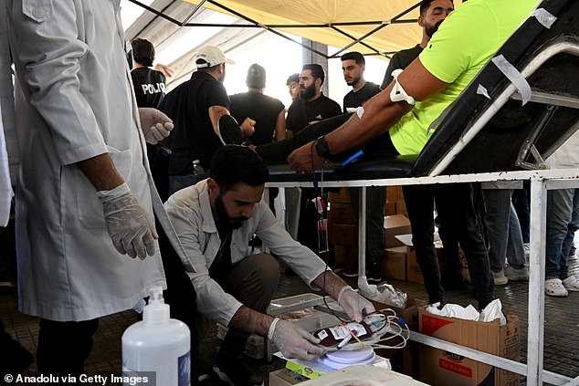 Lebanese arrived at the blood donation center in Beirut to donate blood at the request of the Ministry of Public Health after the pager explosions.