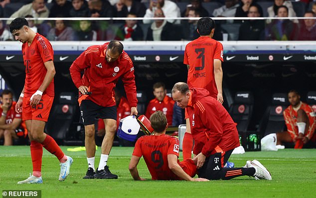 Kane received treatment on his right leg by Bayern physios before leaving the pitch