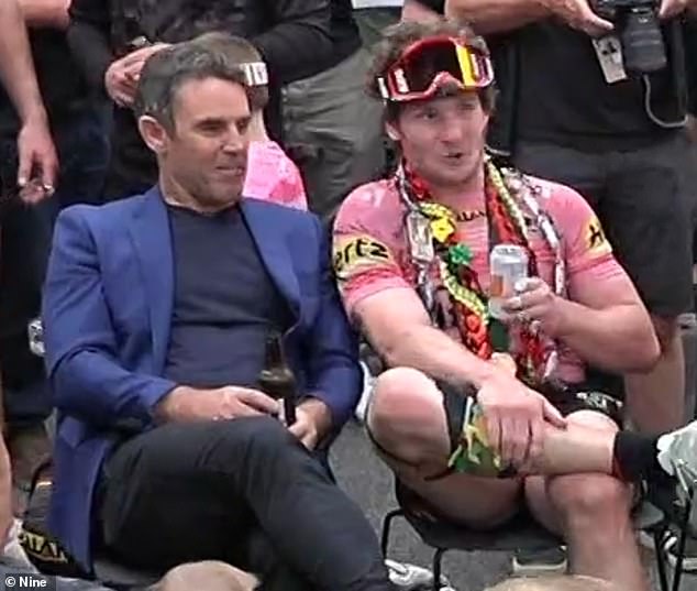 The Penrith legend disappeared from Nine's broadcast and appeared enjoying a beer with Liam Martin (pictured) when he was supposed to be interviewing players on camera.