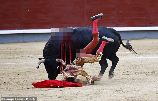 The young man then somersaults before falling to the ground and curling into a ball to try to protect himself.