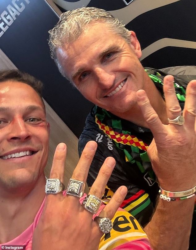 Scott Sorensen (pictured left with coach Ivan Cleary) was also showing off a handful of diamonds after the team's fourth consecutive first-place finish.