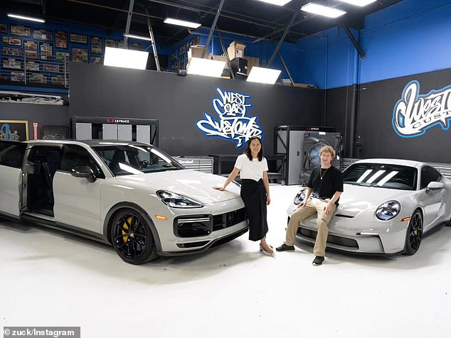 Priscilla bought her specially designed Porsche Cayenne Turbo GT Minivan, left, while Zuckerberg bought a manual GT3 Touring that sells new for around $180,000.