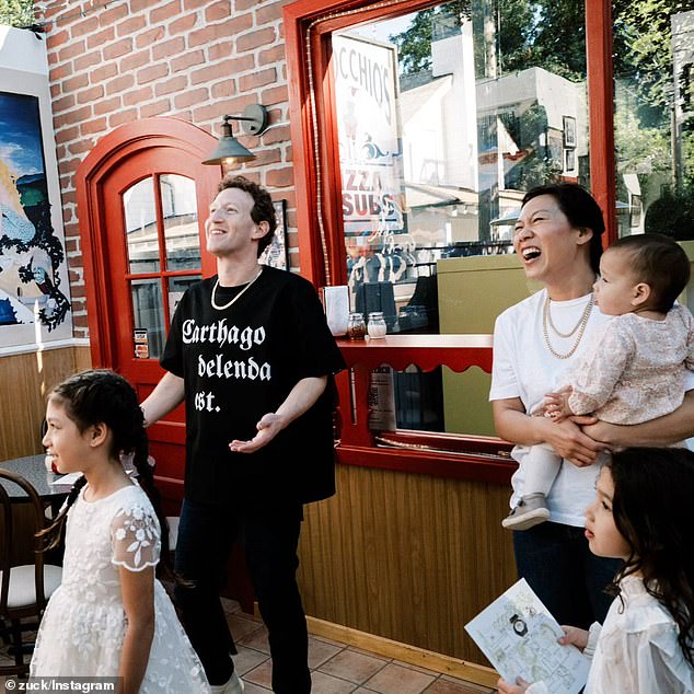 The family is seen together this summer while celebrating Zuckerberg's 40th birthday.