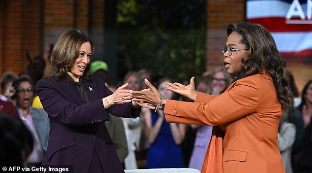 Harris earned a slew of celebrity endorsements at the Democratic National Committee, including from chat show host Oprah Winfrey, who hosted a live 'Unite for America' rally.