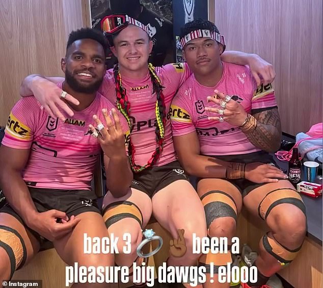 Sunia Turuva, Dylan Edwards and Brian To'o showed off their premiership rings