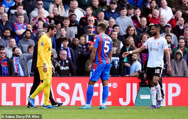 Alisson had to be substituted and several Liverpool teammates consoled him.