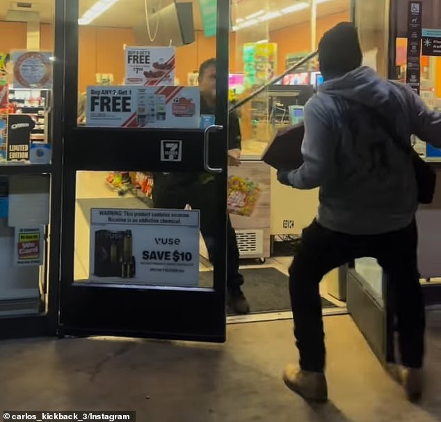 The store employee tried to use a broom as a weapon to keep the teens out of the 7-Eleven.