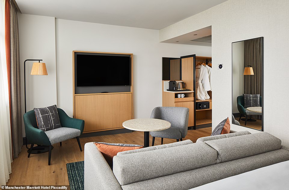 Swish: Modern amenities in Ted's room include a 55-inch TV and a Nespresso machine.