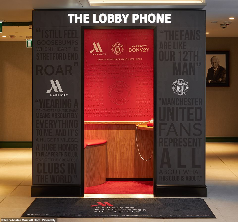 Marriott is an official partner of Manchester United and has installed a 'Lobby Phone' of the club in the hotel. Pick up the handset in the bright red booth and you can hear never-before-heard stories about Manchester United from club legends, current players and loyal fans.