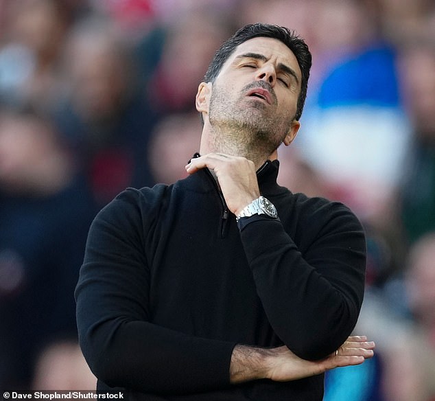 Arsenal manager Mikel Arteta pictured looking frustrated during Saturday's match in London.