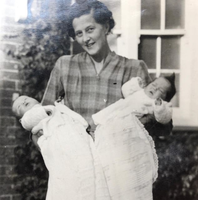 Monty photographed with his twin sister, Alison, as babies, held by their mother, Janet Wyatt.